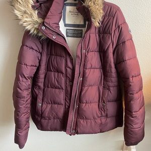 Abercrombie maroon puffy hooded jacket - XL